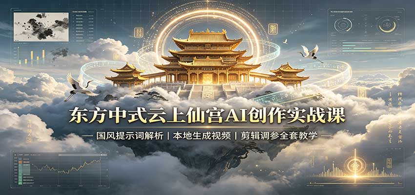 东方中式云上仙宫AI创作实战课：国风提示词解析，本地生成视频，剪辑调参全套教学-来聚吧