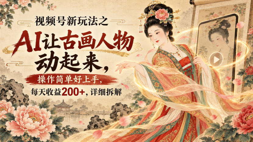 视频号新玩法之AI让古画人物动起来,操作简单好上手,每天收益200+,详细拆解-来聚吧