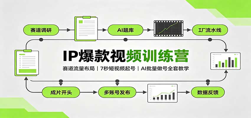 IP爆款视频训练营：赛道流量布局，7秒短视频起号，AI批量做号全套教学-来聚吧