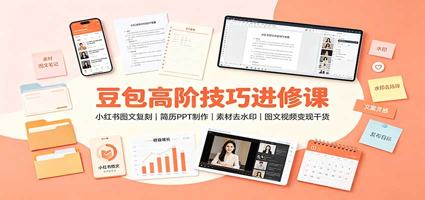 豆包高阶技巧进修课：小红书图文复刻，简历PPT制作，素材去水印，图文视频变现干货-来聚吧