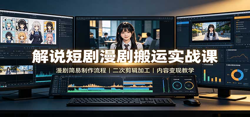 解说短剧漫剧搬运实战课：漫剧简易制作流程，二次剪辑加工，内容变现教学-来聚吧