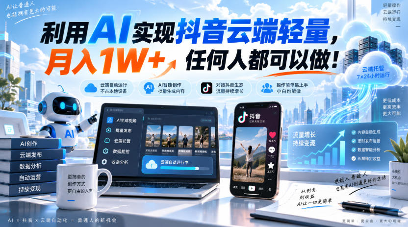利用AI实现抖音云端轻量,月入1W+,任何人都可以做!【揭秘】-来聚吧