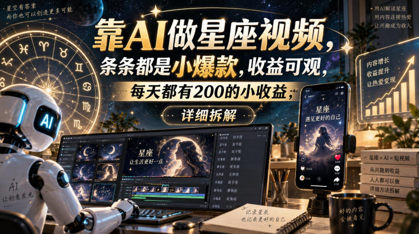 靠AI做星座视频,条条都是小爆款,收益可观,每天都有200的小收益,详细拆解-来聚吧