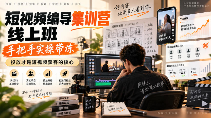 短视频编导集训营线上班,手把手实操带冻,投放才是短视频获客的核心-来聚吧