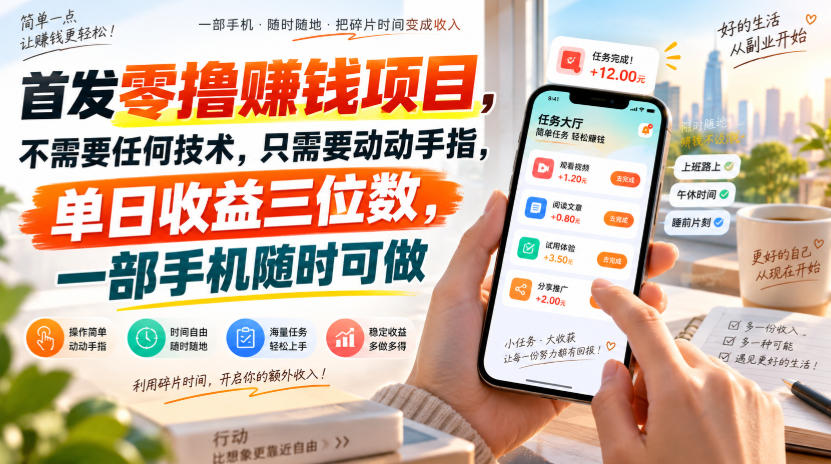 首发零撸賺钱项目,不需要任何技术,只需要动动手指,单日收益三位数,一部手机随时可做【揭秘】-来聚吧