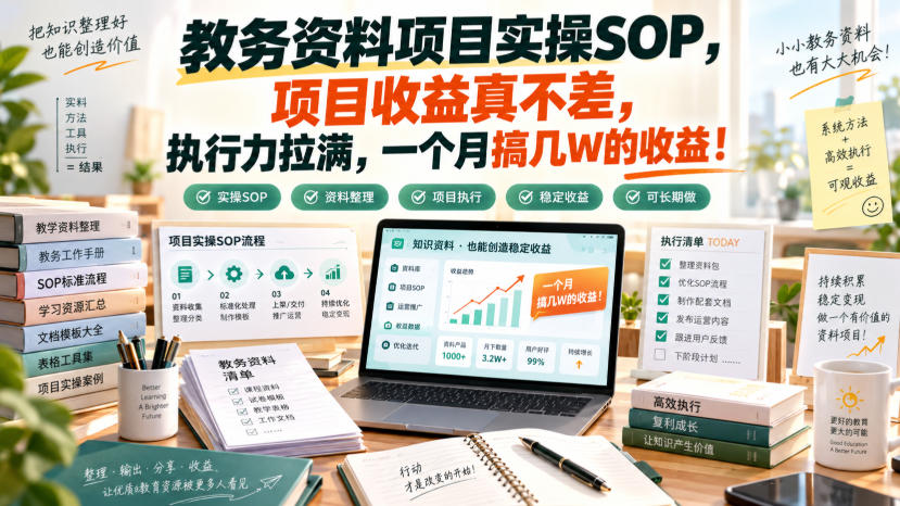 教务资料项目实操SOP,项目收益真不差,执行力拉满,一个月搞几W的收益-来聚吧