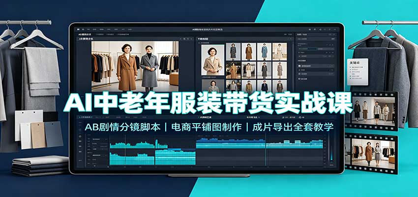 AI中老年服装带货实战课:AB剧情分镜脚本,电商平铺图制作,成片导出全套教学-来聚吧