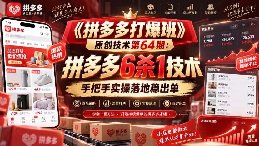 《拼多多打爆班》原创技术第64期:拼多多6杀1技术,手把手实操落地稳出单-来聚吧