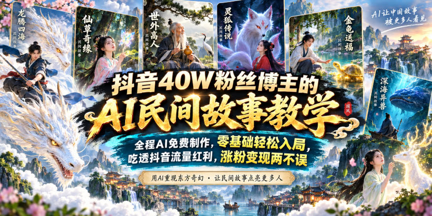 抖音40W粉丝博主的AI民间故事教学，全程AI免费制作，零基础轻松入局，吃透抖音流量红利，涨粉变现两不误-来聚吧