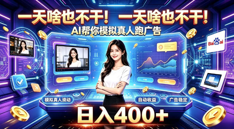 一天啥也不干!AI帮你模拟真人跑广告,稳定日入400+,实现真正被动变现【揭秘】-来聚吧