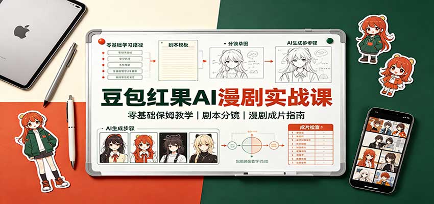 豆包红果AI漫剧实战课:零基础保姆教学,剧本分镜,漫剧成片指南-来聚吧