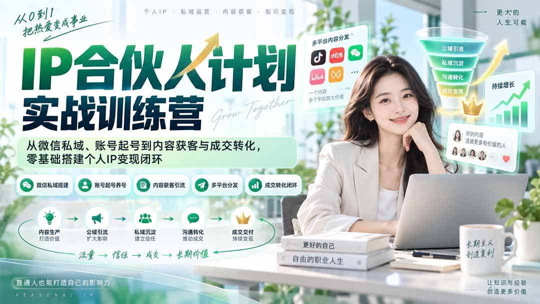 IP合伙人计划实战训练营-更新:从微信私域、账号起号到内容获客与成交转化,零基础搭建个人IP变现闭环-来聚吧