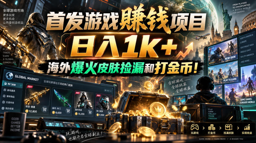 首发游戏賺钱项目,日入1k+,海外爆火皮肤捡漏和打金币!【揭秘】-来聚吧
