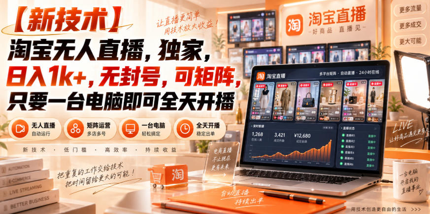 【独家新技术】淘宝无人直播，日入1k+，无封号，可矩阵，只要一台电脑即可全天开播【揭秘】-来聚吧
