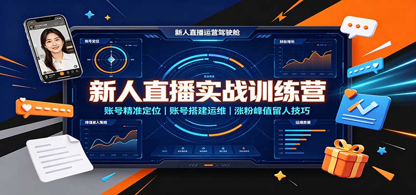 新人直播实战训练营:账号精准定位,账号搭建运维,涨粉峰值留人技巧-来聚吧