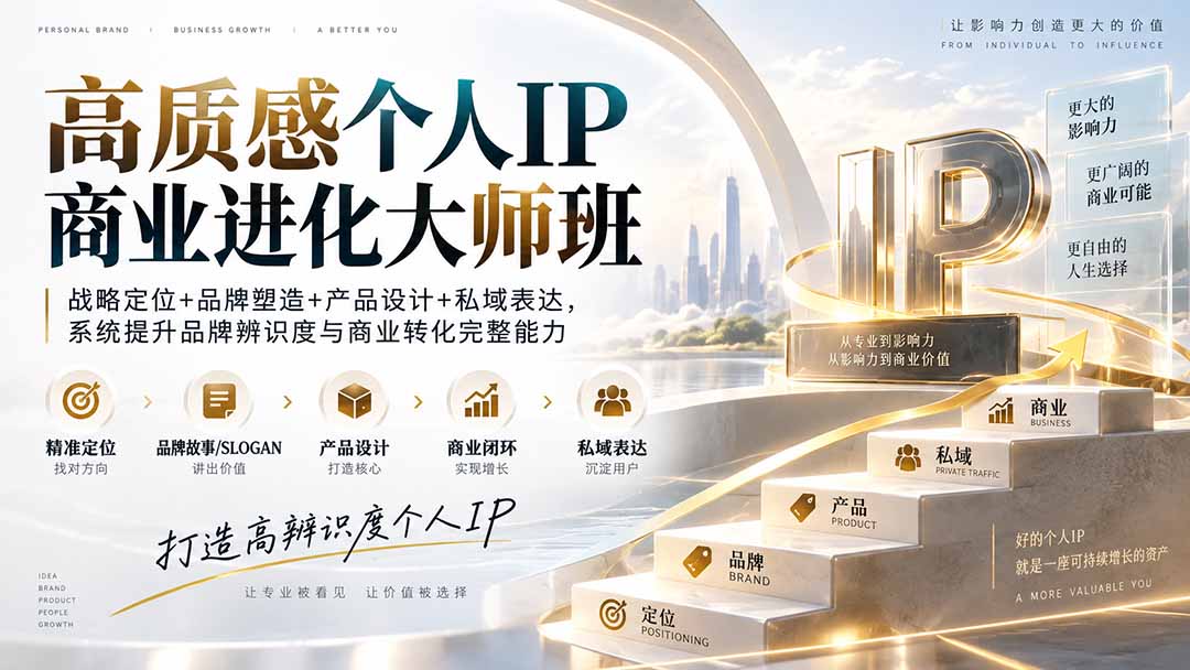 高质感个人IP商业进化大师班:战略定位+品牌塑造+产品设计+私域表达,系统提升品牌辨识度与商业转化完整能力-来聚吧