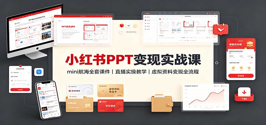 小红书PPT变现实战课:mini航海全套课件+直播实操教学,虚拟资料变现全流程-来聚吧