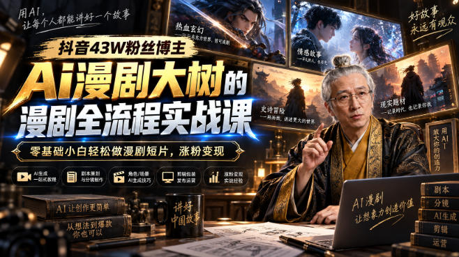 抖音43W粉丝博主Ai漫剧大树的漫剧制作全流程实战课，零基础小白轻松做漫剧短片，涨粉变现-来聚吧