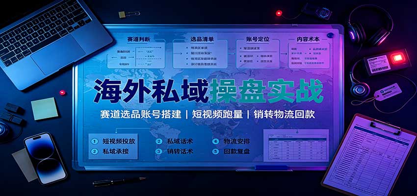 海外私域操盘实战:赛道选品账号搭建,短视频跑量,销转物流回款-来聚吧