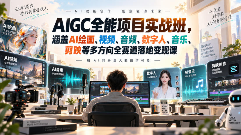 AIGC全能项目实战班,涵盖AI绘画、视频、音频、数字人、音乐、剪映等多方向全赛道落地变现课-来聚吧