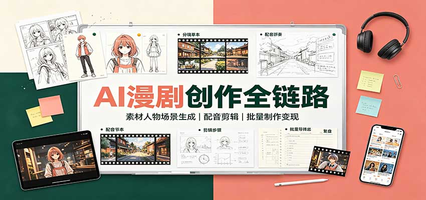 AI漫剧创作全链路:素材人物场景生成,配音剪辑,批量制作变现-来聚吧