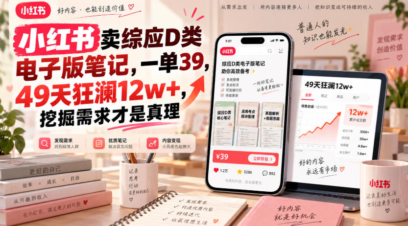 小红书卖综应D类电子版笔记，一单39，49天狂澜12w+，挖掘需求才是真理-来聚吧
