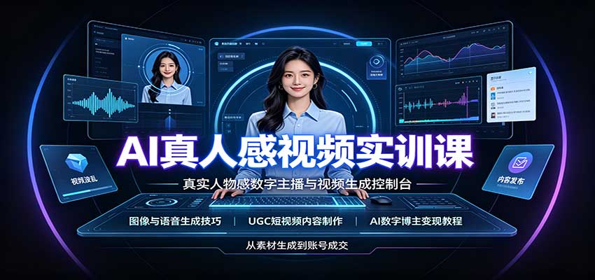 AI真人感视频实训课:图像语音生成,UGC内容制作,AI数字博主变现教程-来聚吧