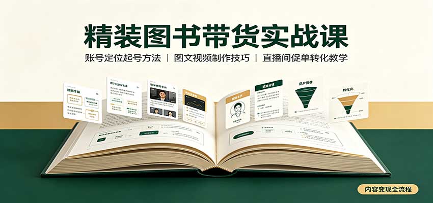 精装图书带货实战课:账号定位起号方法,图文视频制作,促单转化教学-来聚吧