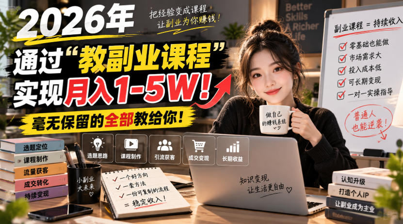 2026年通过“教副业课程”实现月入1-5W！毫无保留的全部教给你！【揭秘】-来聚吧