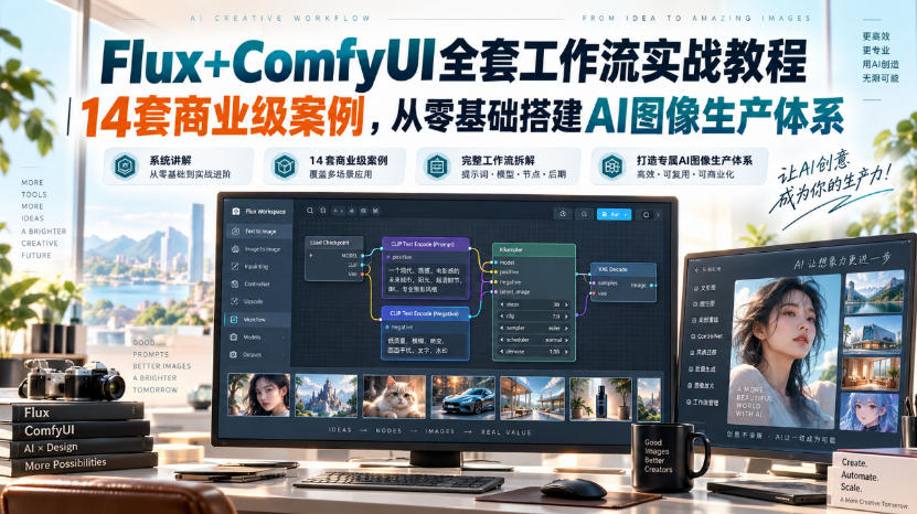 Flux+ComfyUI全套工作流实战教程|14套商业级案例,从零基础搭建AI图像生产体系-来聚吧