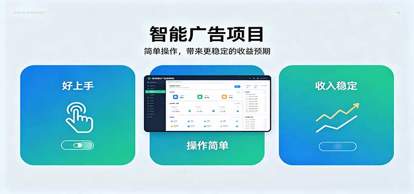 智能广告挂机项目,操作简单上手快,收益稳定可持续。稳定日入300+-来聚吧