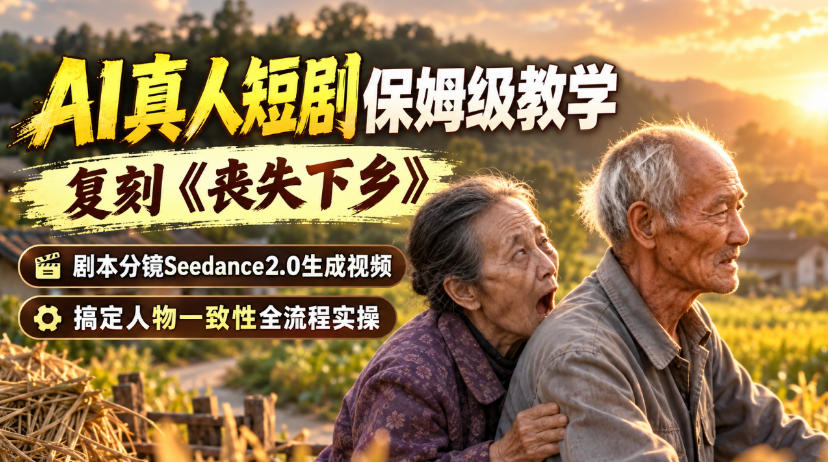 AI真人短剧保姆级教学,复刻《丧失下乡》,剧本分镜Seedance2.0生成视频,搞定人物一致性全流程实操-来聚吧