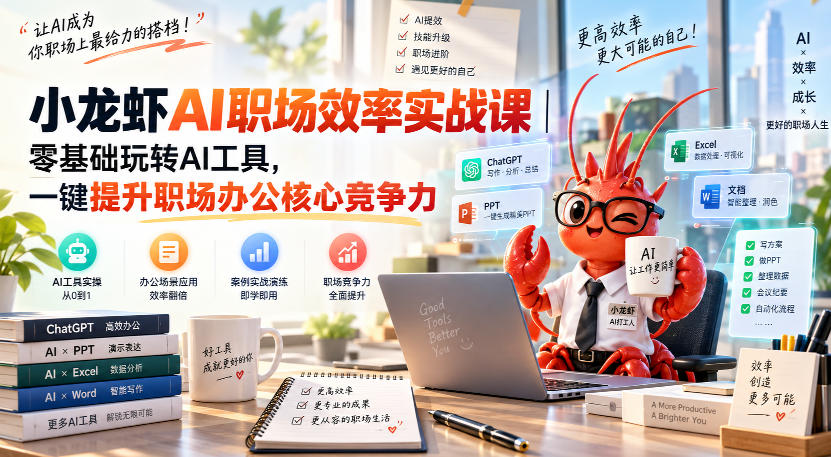 小龙虾AI职场效率实战课|零基础玩转AI工具,一键提升职场办公核心竞争力-来聚吧