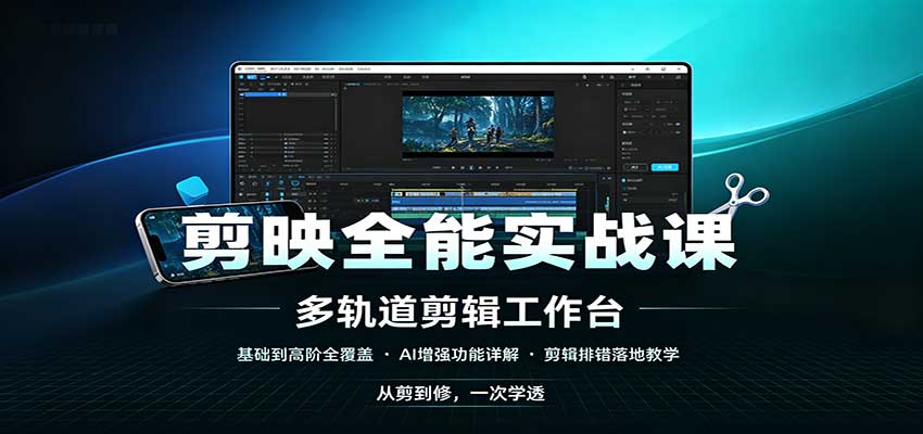 剪映全能实战课:基础到高阶全覆盖,AI增强功能,剪辑排错落地教学-来聚吧