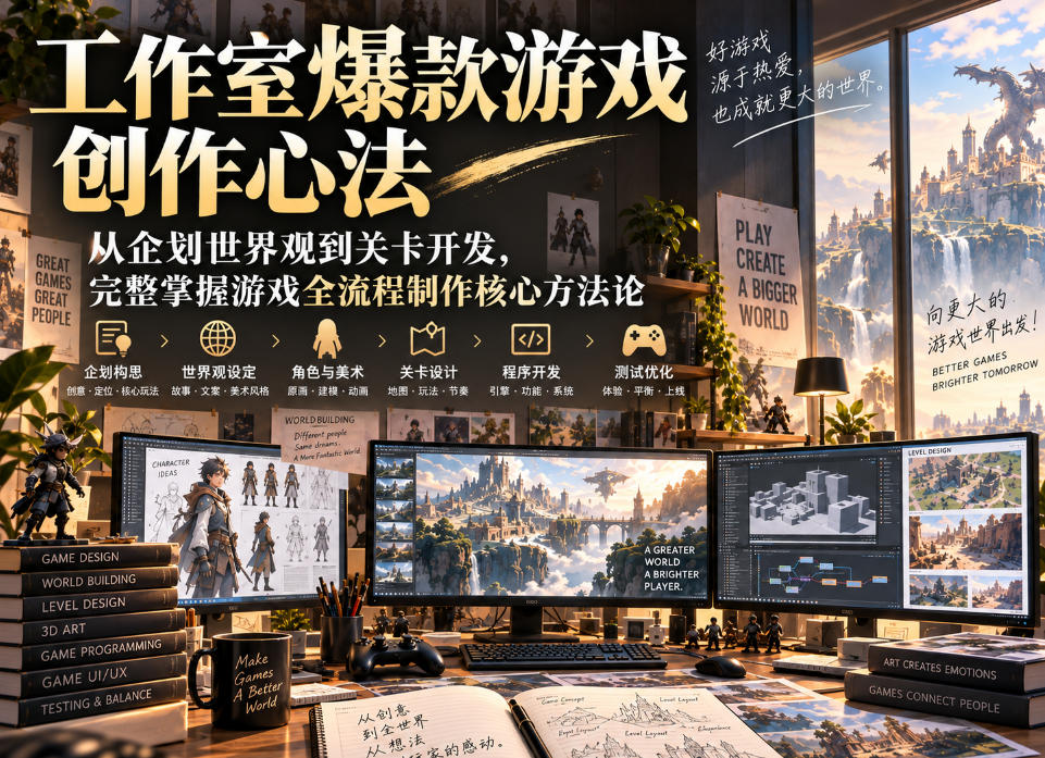 工作室爆款游戏创作心法|从企划世界观到关卡开发,完整掌握游戏全流程制作核心方法论-来聚吧