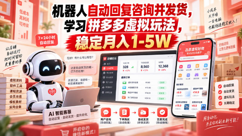 机器人自动回复咨询并发货，学习拼多多虚拟玩法，稳定月入1-5W【揭秘】-来聚吧