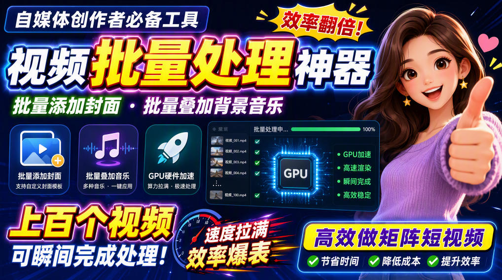 视频批量加封面，把封面添加到视频第一帧，不用剪辑软件批量添加-来聚吧