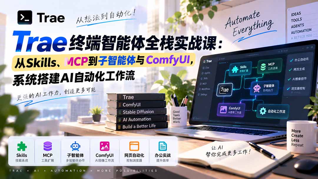 Trae终端智能体全栈实战课:从Skills、MCP到子智能体与ComfyUI,系统搭建AI自动化工作流-来聚吧