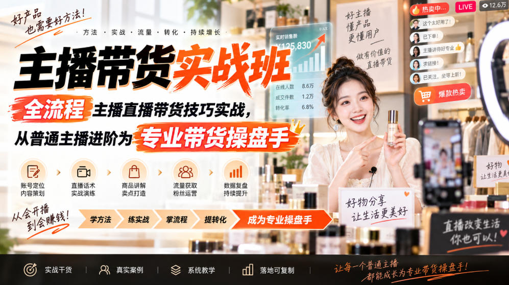 主播带货实战班ZB,全流程主播直播带货技巧实战,从普通主播进阶为专业带货操盘手-来聚吧