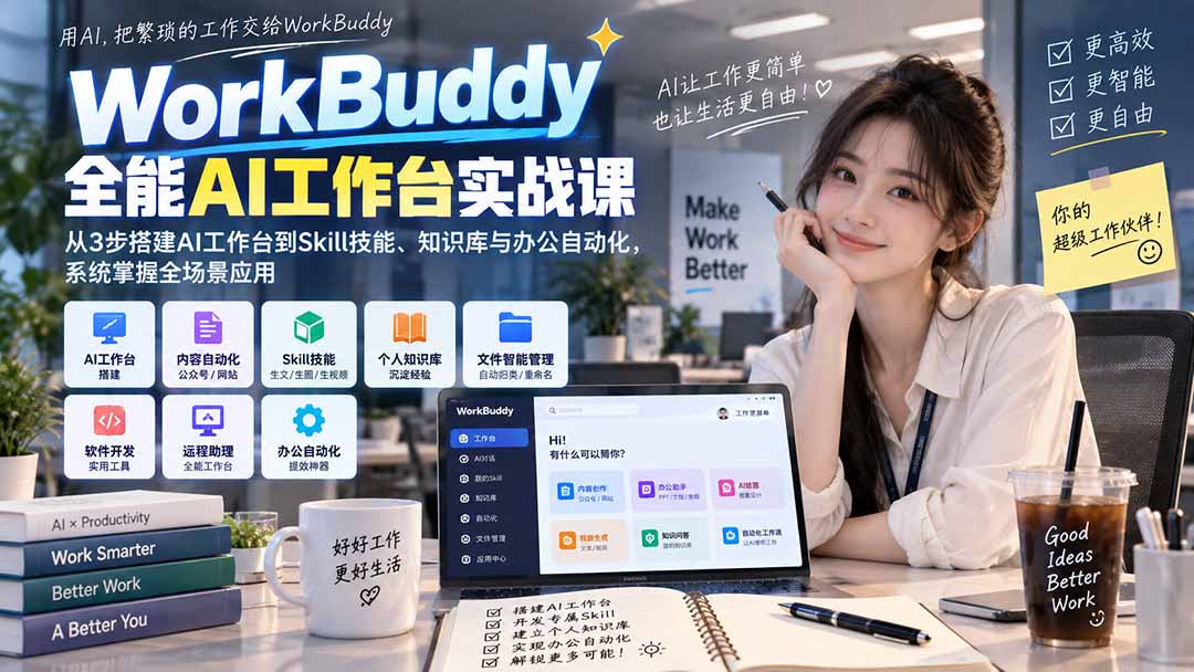 WorkBuddy全能AI工作台实战课：从3步搭建AI工作台到Skill技能、知识库与办公自动化，系统掌握全场景应用-来聚吧