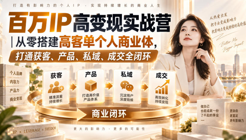 百万IP高变现实战营|从零搭建高客单个人商业体,打通获客、产品、私域、成交全闭环-来聚吧