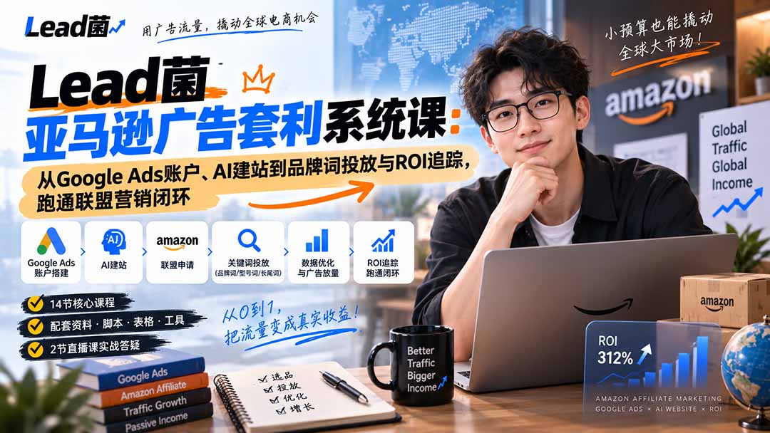 Lead菌亚马逊广告套利系统课:从Google Ads账户、AI建站到品牌词投放与ROI追踪,跑通联盟营销闭环-来聚吧