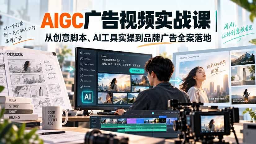 AIGC广告视频实战课|从创意脚本、AI工具实操到品牌广告全案落地-来聚吧