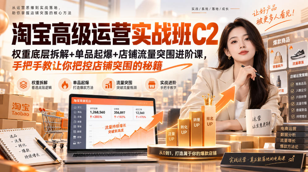 淘宝高级运营实战班C2｜权重底层拆解+单品起爆+店铺流量突围进阶课，手把手教让你把控店铺突围的秘籍-来聚吧