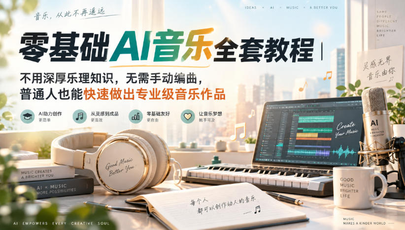 零基础AI音乐全套教程｜不用深厚乐理知识，无需手动编曲，普通人也能快速做出专业级音乐作品-来聚吧