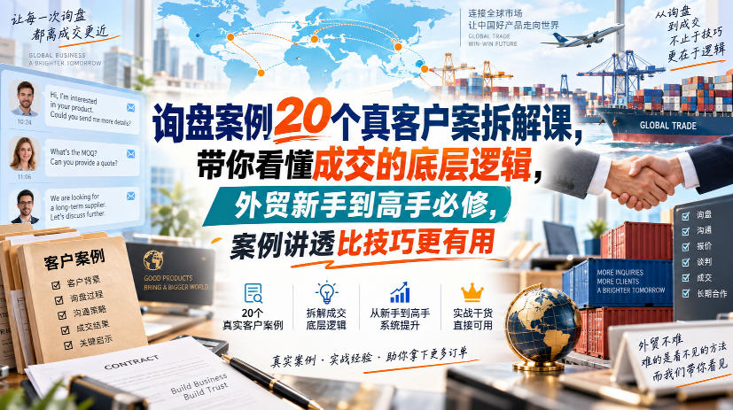 询盘案例20个真客户案拆解课,带你看懂成交的底层逻辑,外贸新手到高手必修,案例讲透比技巧更有用-来聚吧