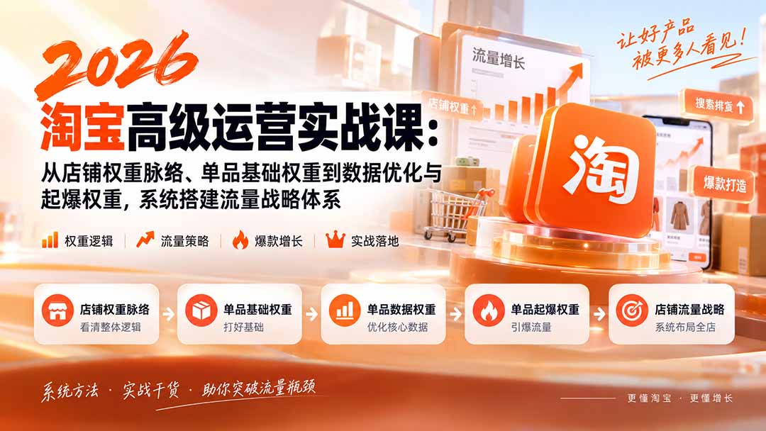 2026淘宝高级运营实战课:从店铺权重脉络、单品基础权重到数据优化与起爆权重,系统搭建流量战略体系-来聚吧