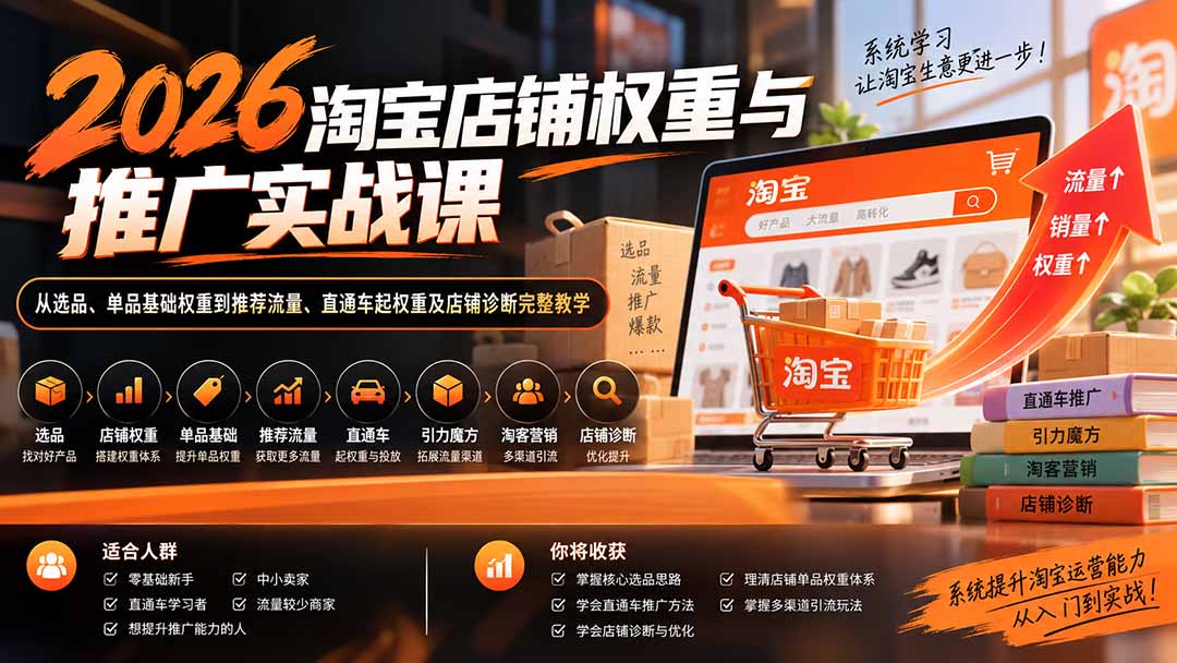 2026淘宝店铺权重与推广实战课:从选品、单品基础权重到推荐流量、直通车起权重及店铺诊断完整教学-来聚吧
