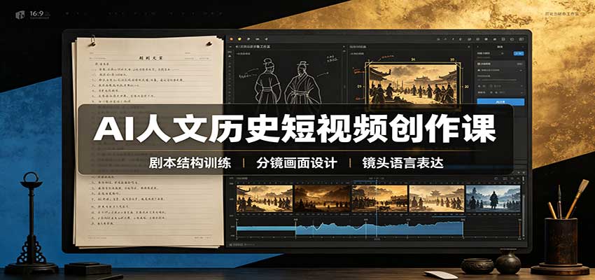 AI人文历史短视频创作课:赛道对标、剧本分镜制图,掌握视频完整产出流程-来聚吧