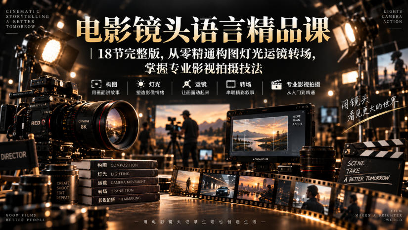 电影镜头语言精品课｜18节完整版，从零精通构图灯光运镜转场，掌握专业影视拍摄技法-来聚吧